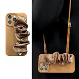 Solid-Color Silk Scarf Wrist Strap with Lanyard Case for iPhone