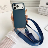 Crossbody Strap Matte Silicone Shockproof Soft Case For iPhone