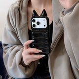 Creative Black Down Jacket Cat Ear Case for iPhone