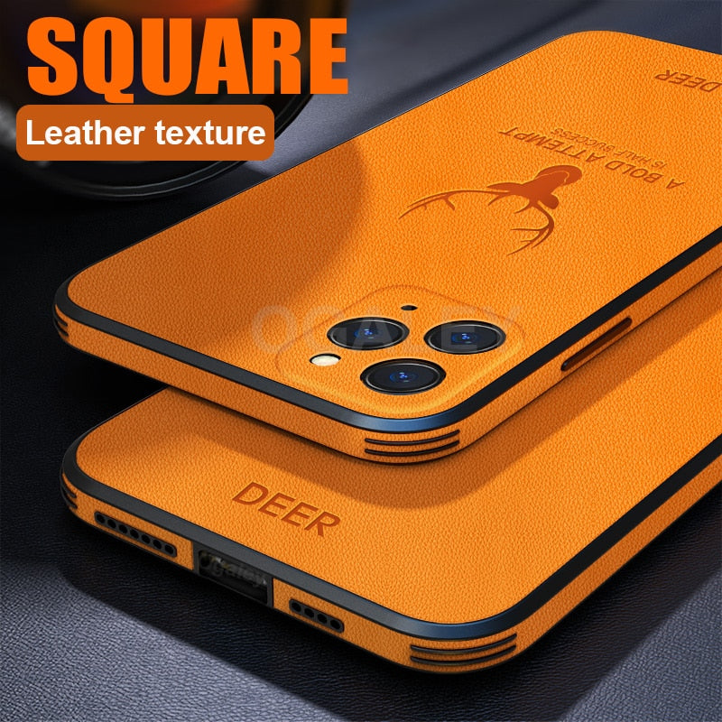 Square Leather Shockproof deer Case For iPhone