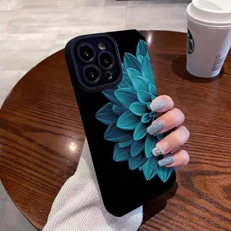 Fashion Blue Flower Silicone Case For iPhone