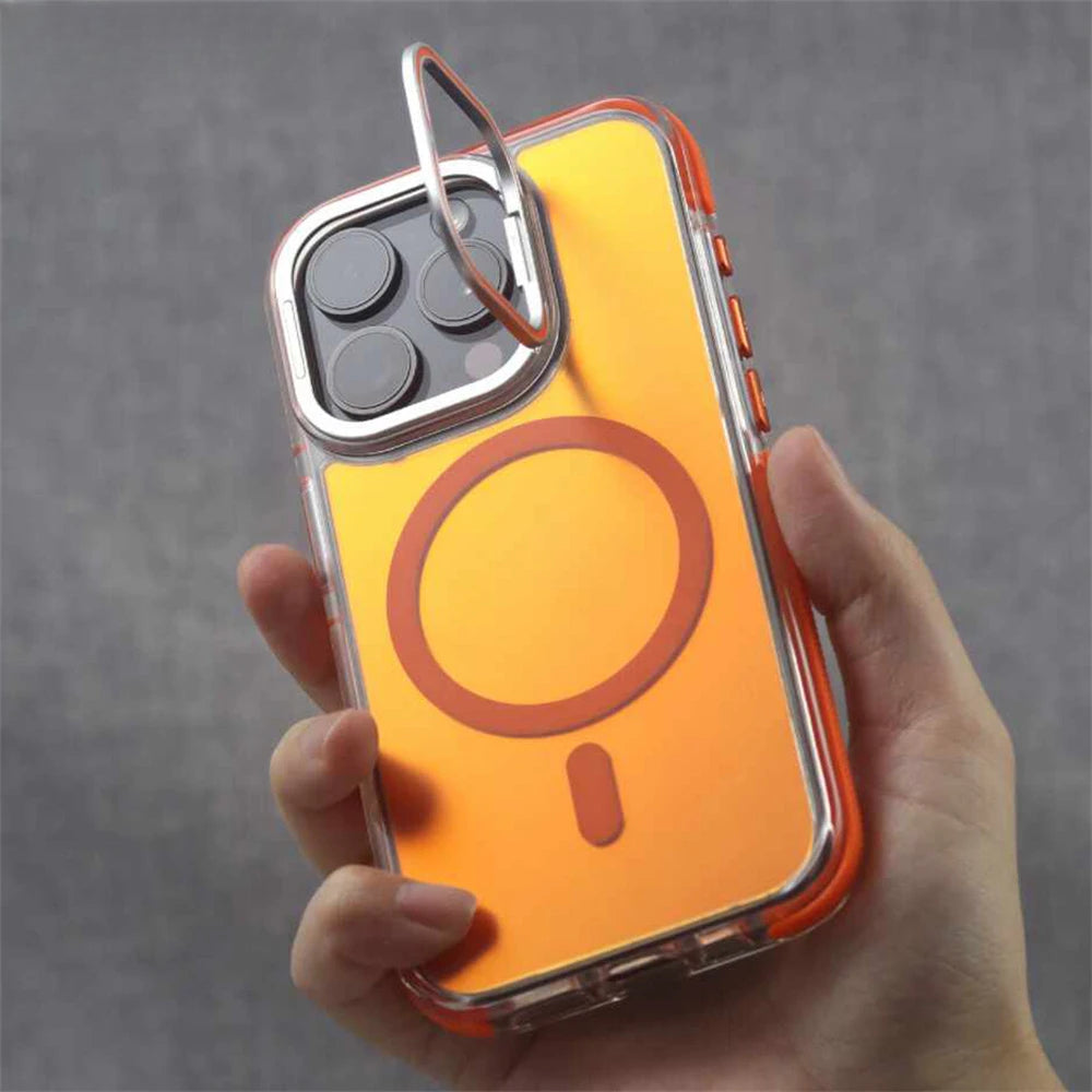 Hybrid Bumper Laser Lens Protection Stand Magnetic Case For iPhone