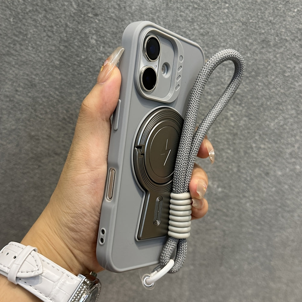Magnetic Kickstand Wristband Strap Wireless Charging Bumper Case For iPhone