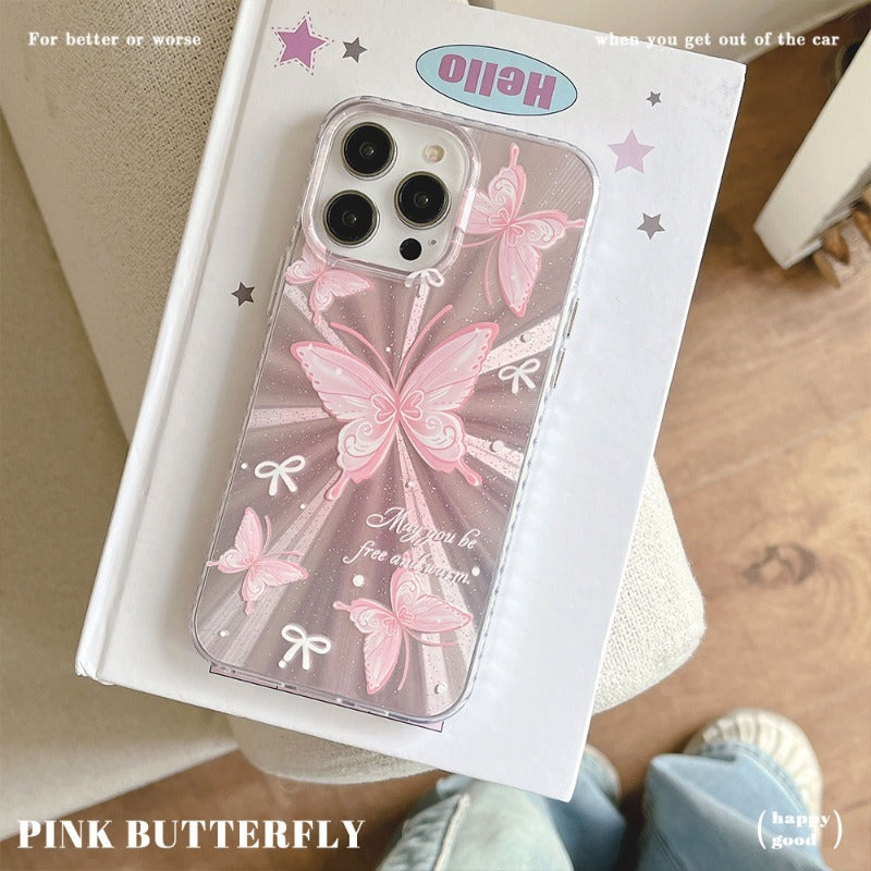 Pink Butterfly Aurora Laser Phone Case for IPhone
