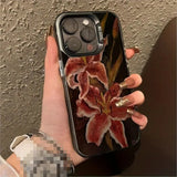 Painting Lily Flower Hard Black Phone Case for iPhone