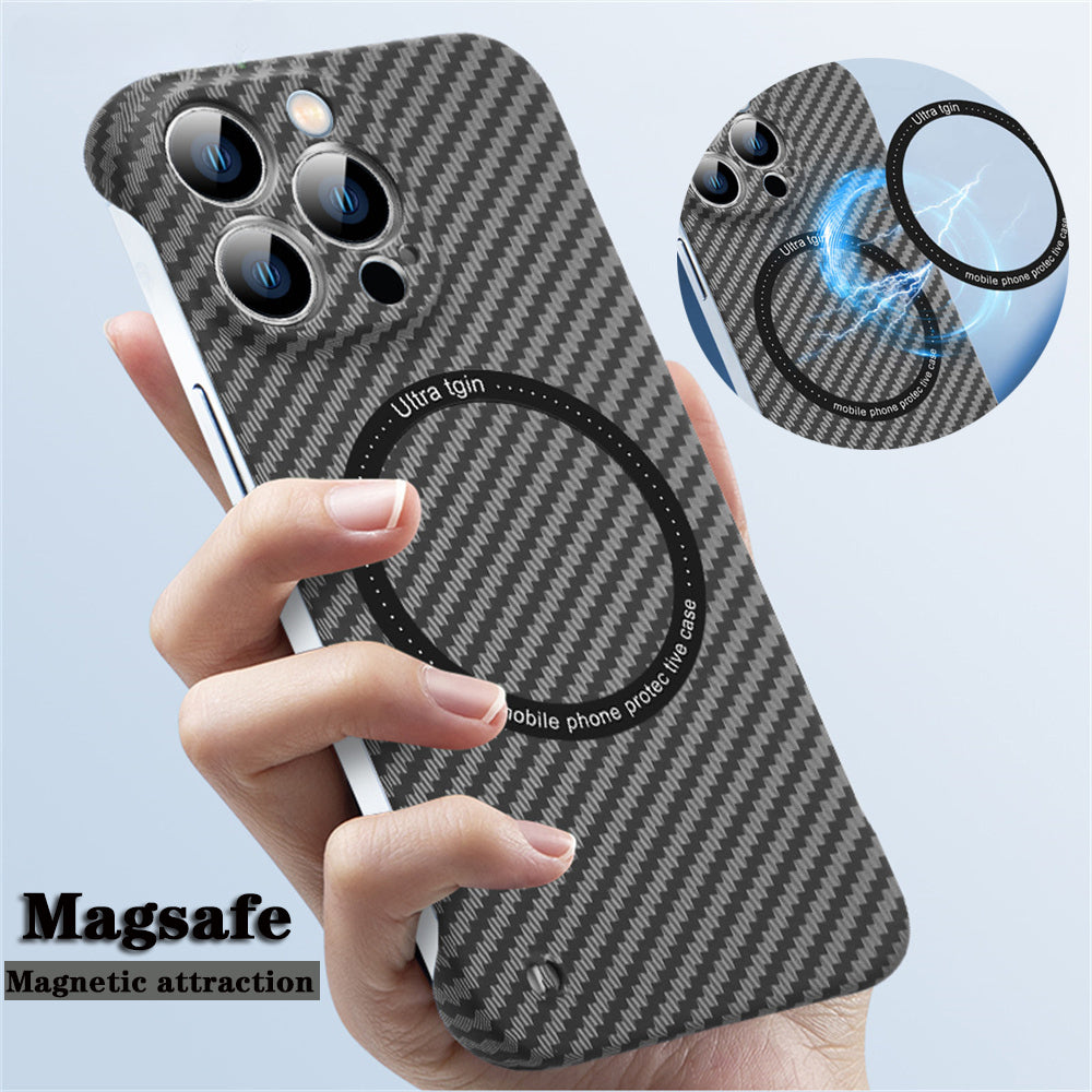 Ultra Thin Carbon Fiber Magnetic Wireless Charging Frameless Case for iPhone