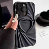 Fashion Fold Wrinkle 3D Love Heart Matte Silicone Phone Case for iPhone