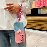 3D Cute Love Heart Gradient With Strap Case For Samsung