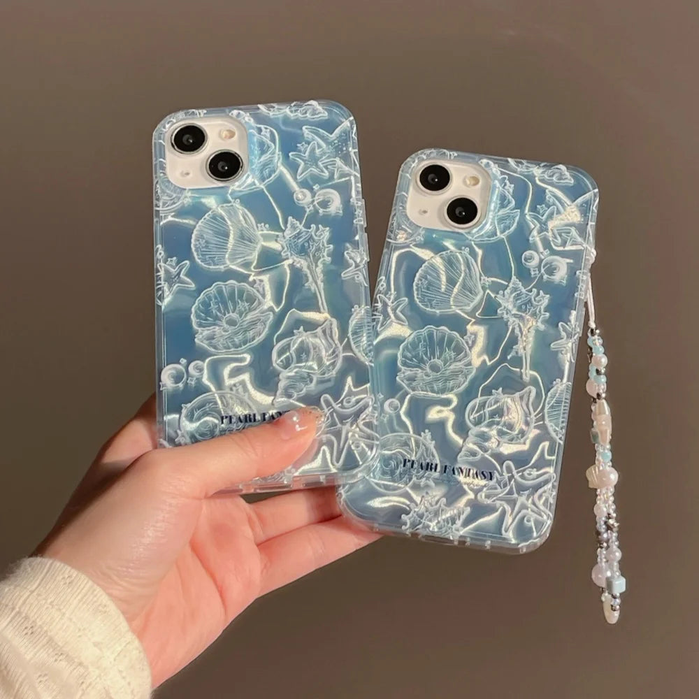 Cute Ocean Shell Pattern Aurora Phone Case For iPhone