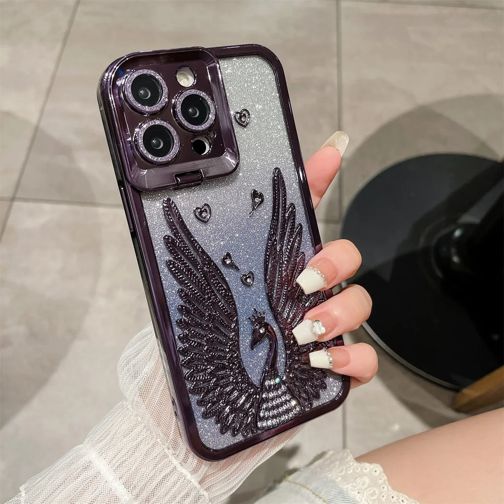 Angel Wings Gradient Glitter Flip Lens Protection Phone Case for iPhone