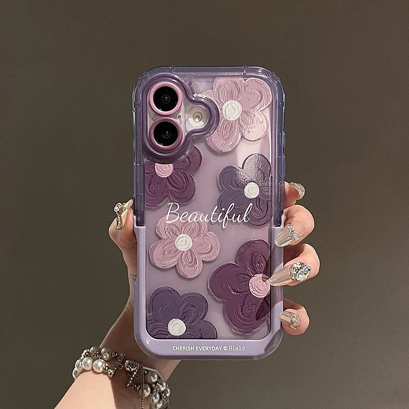 Beautiful Flowers Invisible Bracket Clear Back Case For iPhone