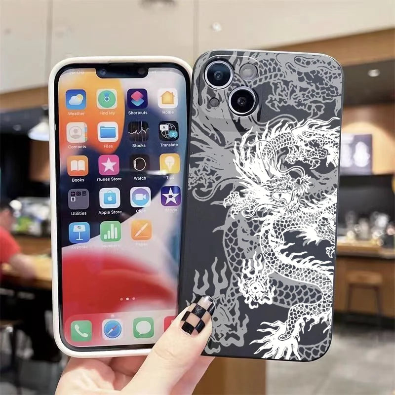 Black White Dragon Silicone Phone Case For iPhone