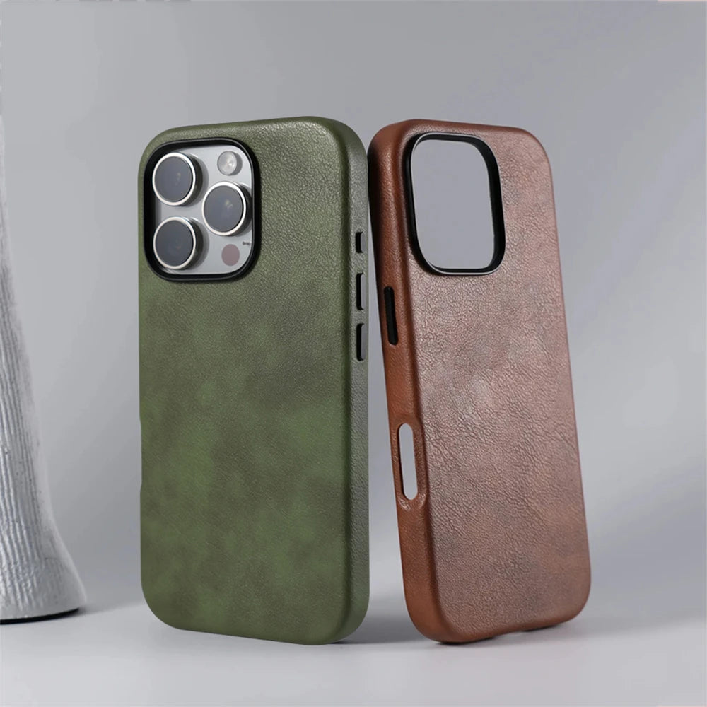 Business Retro Leather Magnetic Case For iPhone