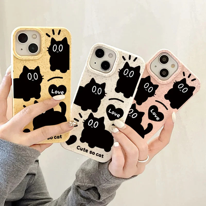 Cartoon Black Cat Phone Case For iPhone