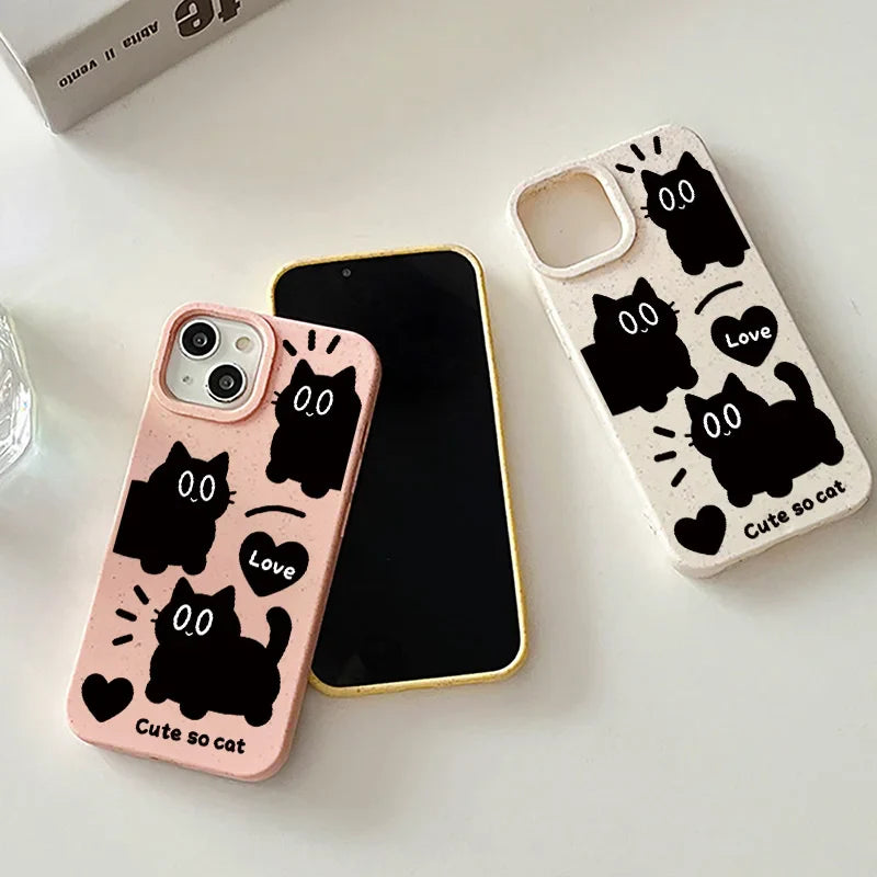 Cartoon Black Cat Phone Case For iPhone