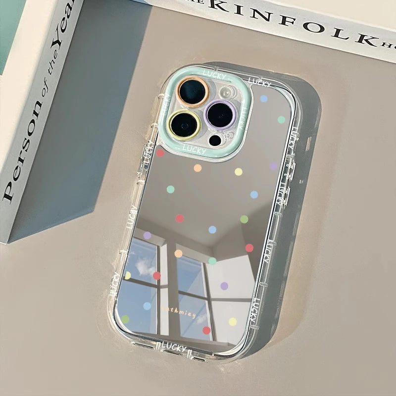 Color Wave Point Pattern Mirror Phone Case For iPhone