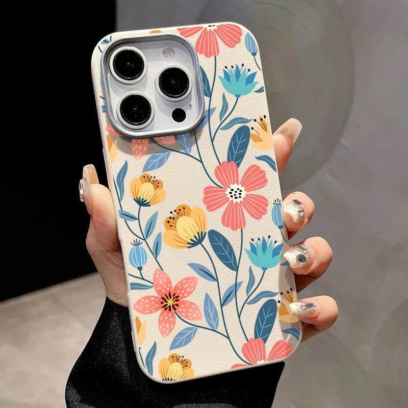 Colorful Flower Leather Texture Magnetic Case For iPhone