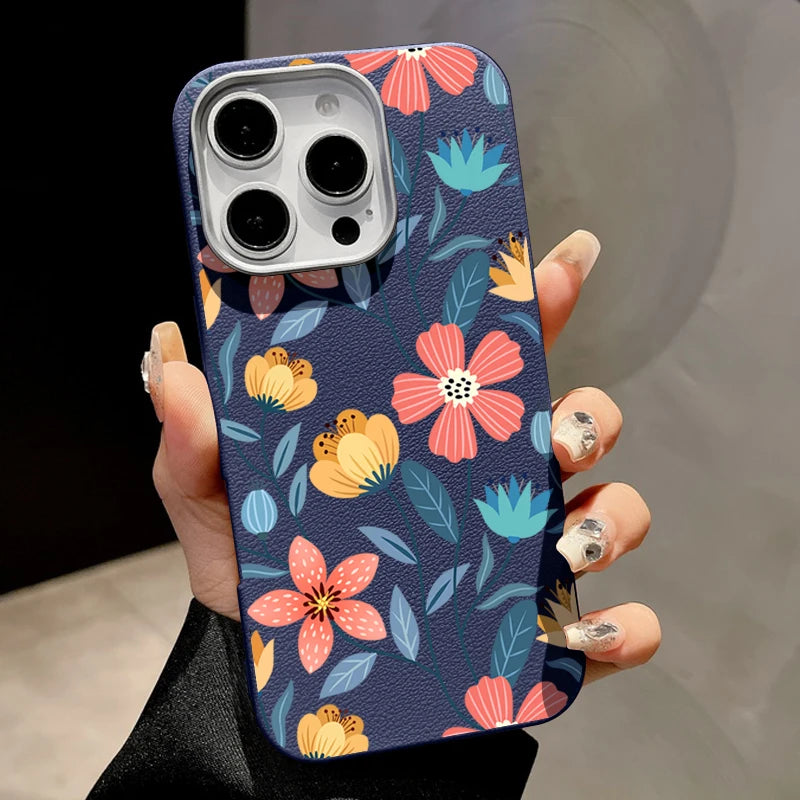 Colorful Flower Leather Texture Magnetic Case For iPhone