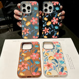 Colorful Flower Leather Texture Magnetic Case For iPhone