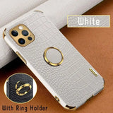 Crocodile Leather Magnetic Ring Holder Case For iPhone