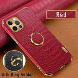 Crocodile Leather Magnetic Ring Holder Case For iPhone