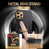 Crocodile Leather Magnetic Ring Holder Case For iPhone