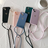 Crossbody Lanyard Silicone Love Heart Phone Case For iPhone