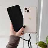 Crossbody Lanyard Silicone Love Heart Phone Case For iPhone