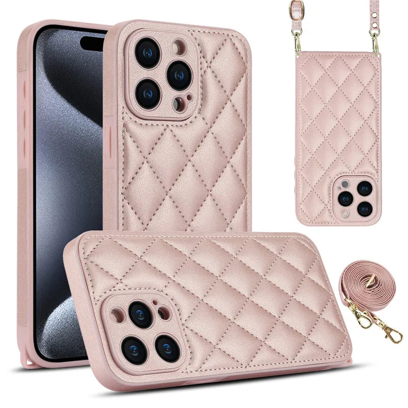 Crossbody Shoulder Strap Leather Phone Case For iPhone