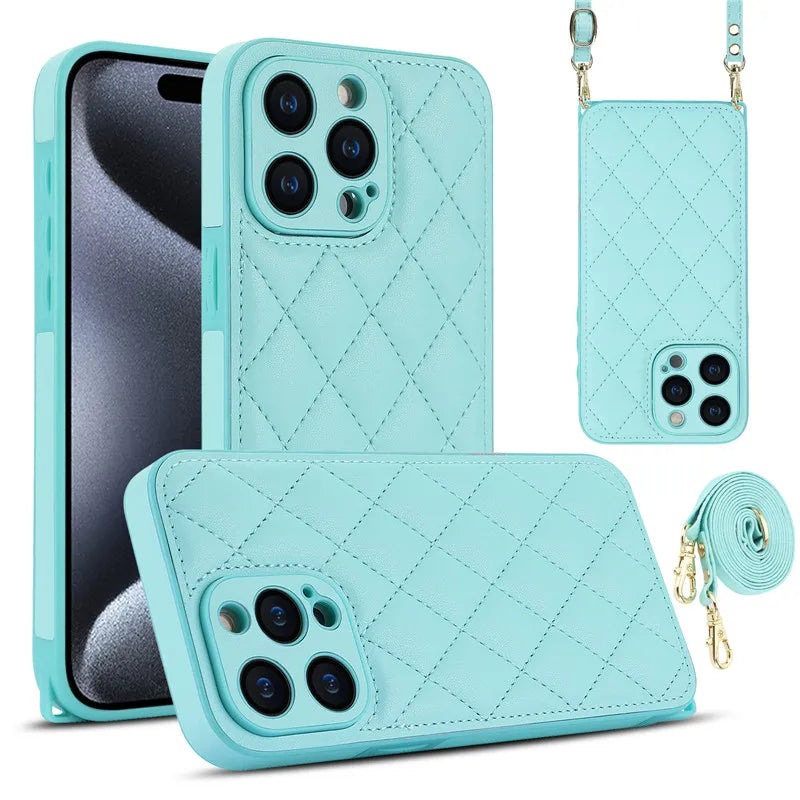 Crossbody Shoulder Strap Leather Phone Case For iPhone