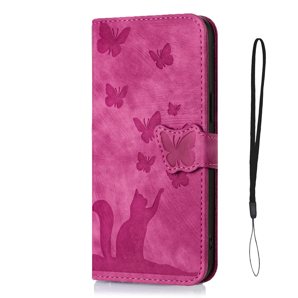 Cute Cat Butterfly  Leather Wallet Case for iPhone