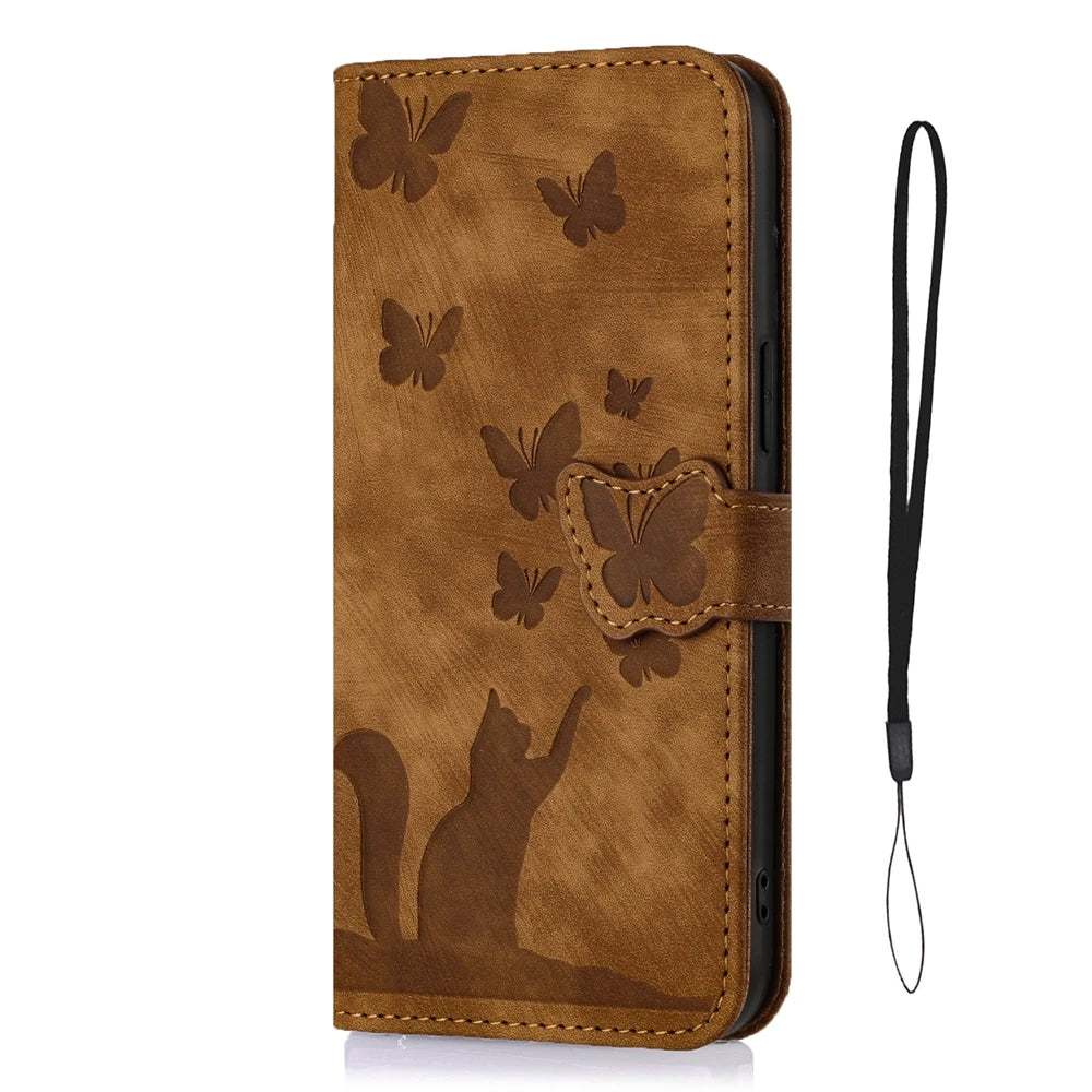 Cute Cat Butterfly  Leather Wallet Case for iPhone