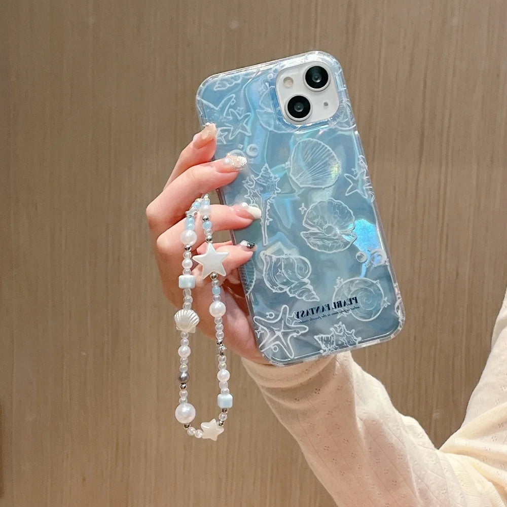 Cute Ocean Shell Pattern Aurora Phone Case For iPhone