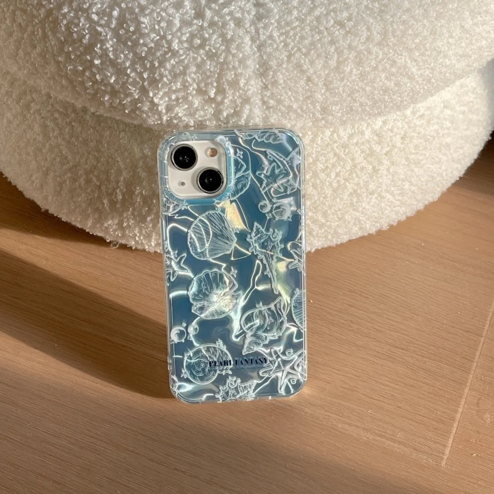 Cute Ocean Shell Pattern Aurora Phone Case For iPhone