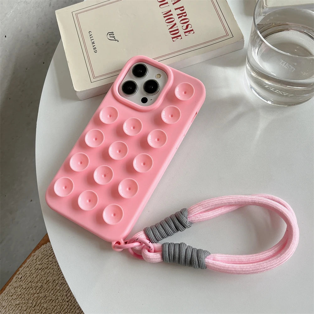 Cute Candy Suction Cup With Wrist Strap Case For iPhone