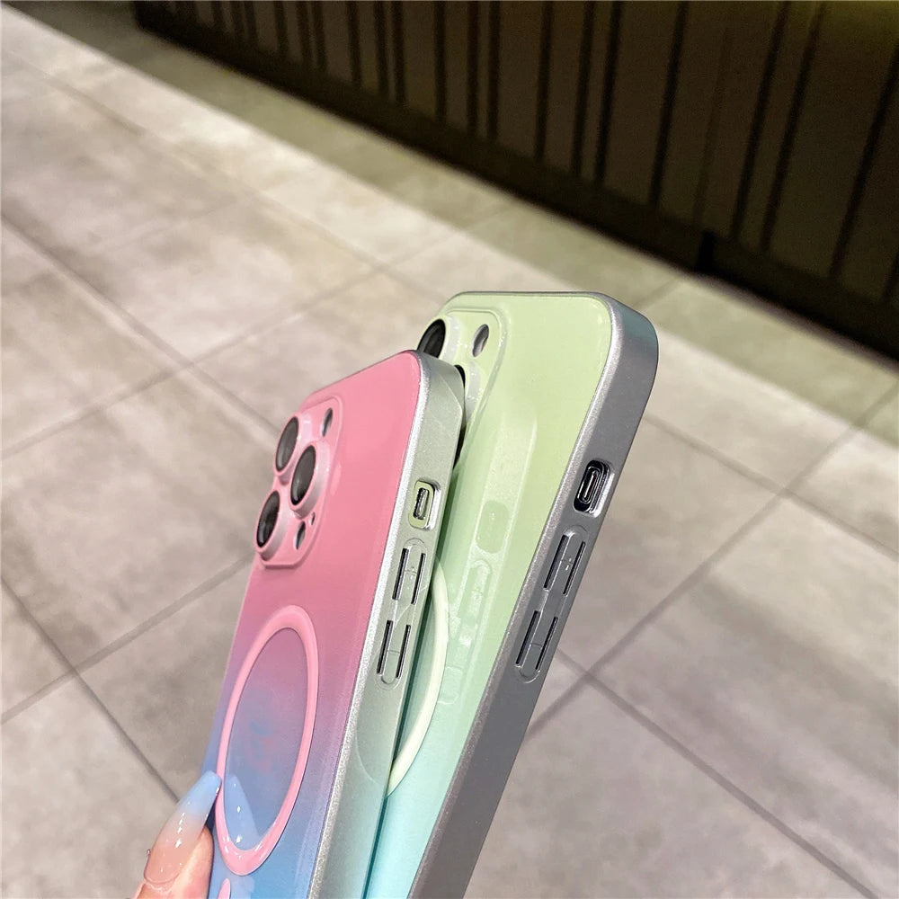 Luminous Fashion Gradient Rainbow Magnetic Wireless Charging Case For iPhone