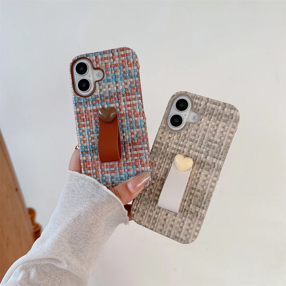 Weave Texture With Wrist Strap Case For iPhone