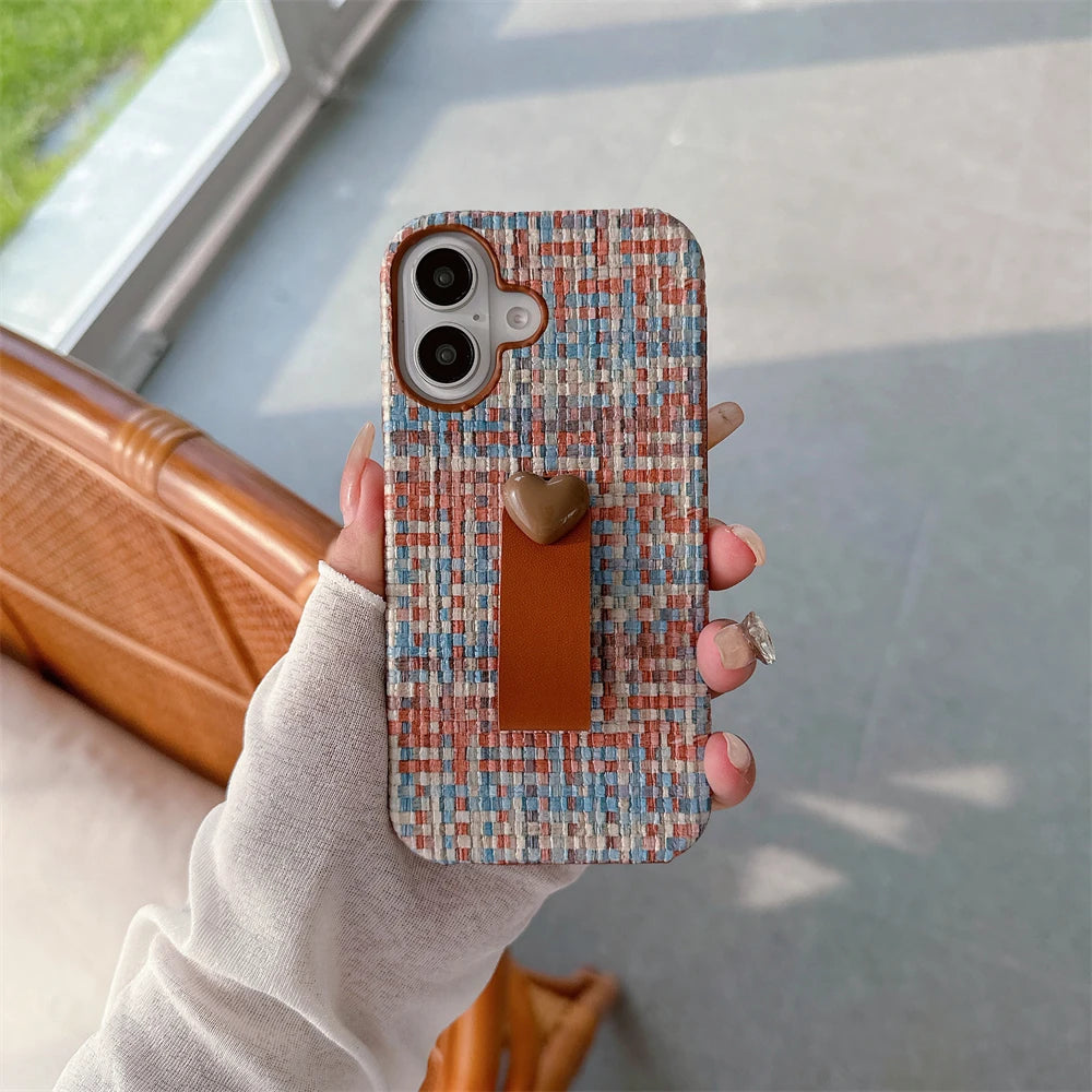 Weave Texture With Wrist Strap Case For iPhone