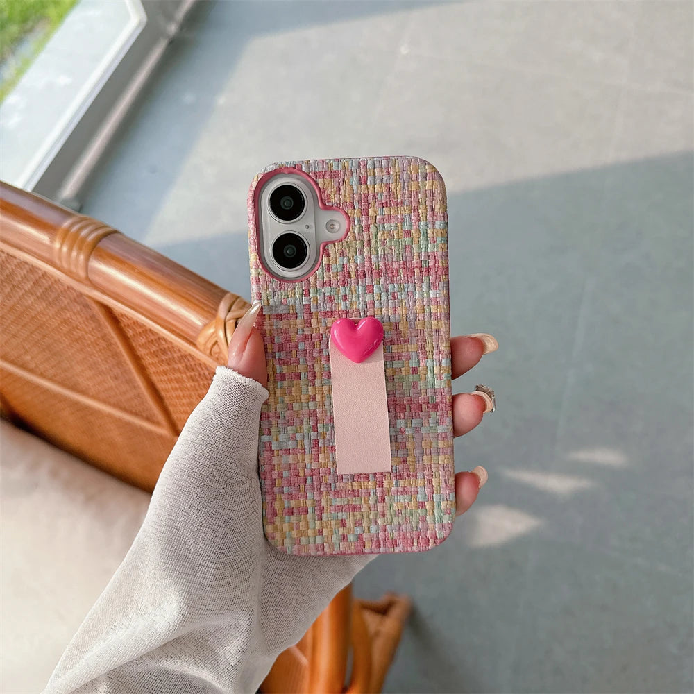 Weave Texture With Wrist Strap Case For iPhone