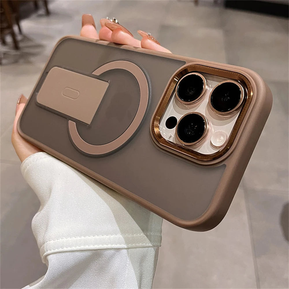 Folding Stand Holder Magnetic Matte Case For iPhone