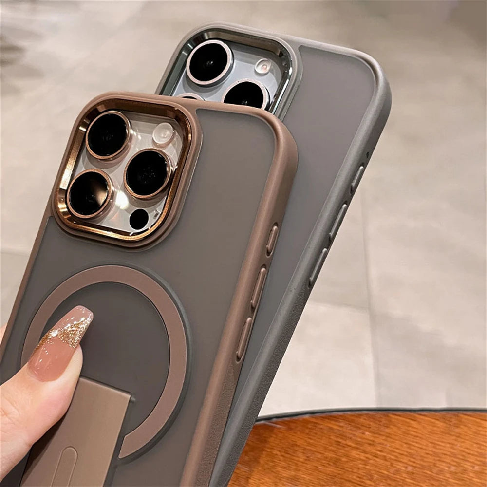 Folding Stand Holder Magnetic Matte Case For iPhone