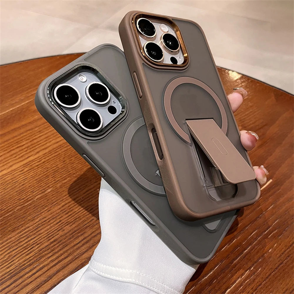 Folding Stand Holder Magnetic Matte Case For iPhone