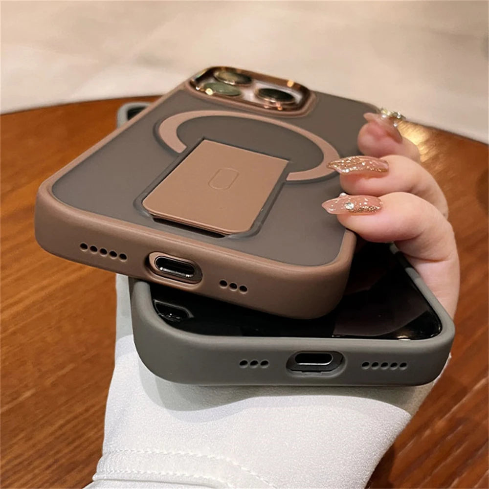 Folding Stand Holder Magnetic Matte Case For iPhone