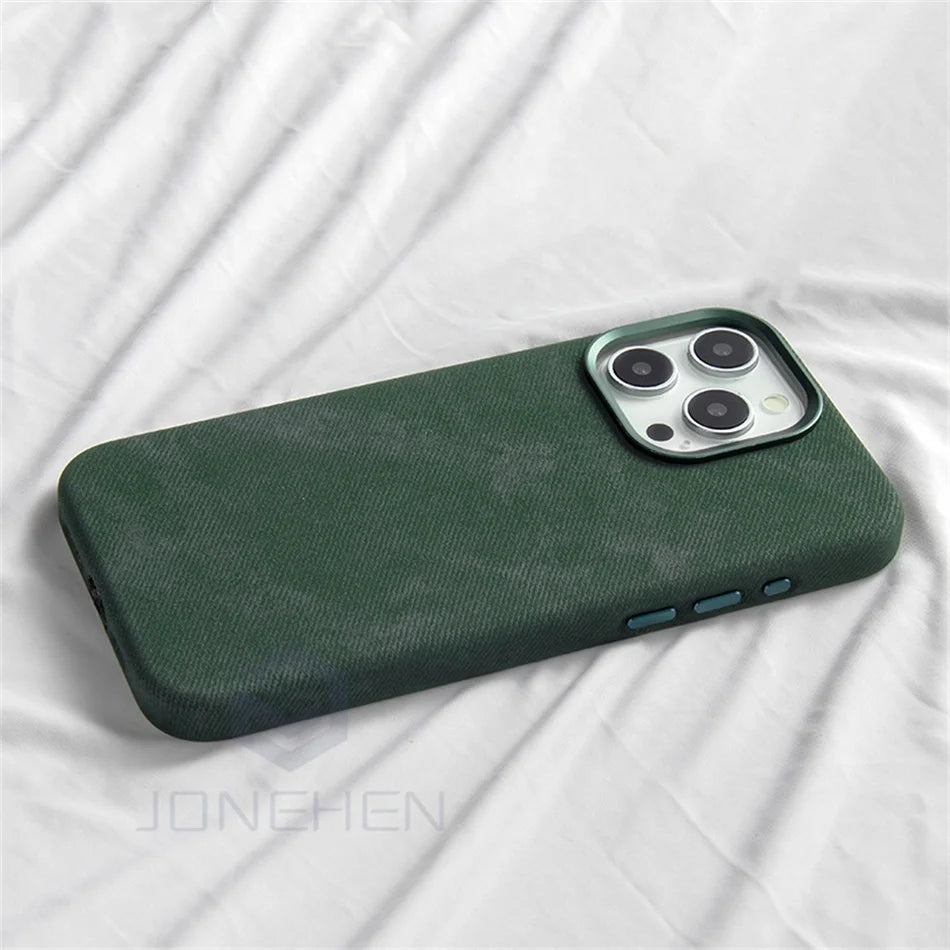 Leather Luxury Flannel Fiber Magnetic Case For iPhone