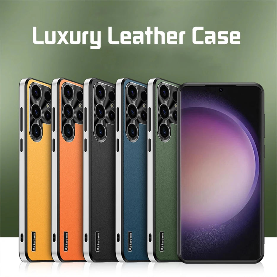 Frosted Plain Leather Phone Case With Lens Protect Frame For Samsung
