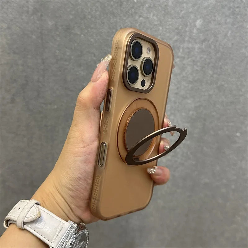 360° Rotatable Metal Stand Magnetic Matte Phone Case For iPhone