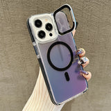 Hybrid Bumper Laser Lens Protection Stand Magnetic Case For iPhone