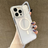 Hybrid Bumper Laser Lens Protection Stand Magnetic Case For iPhone