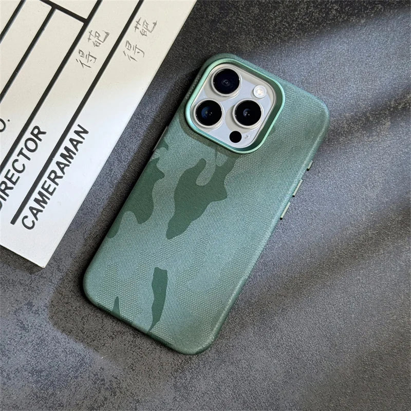 Camouflage Leather Magnetic Wireless charging Case for iPhone