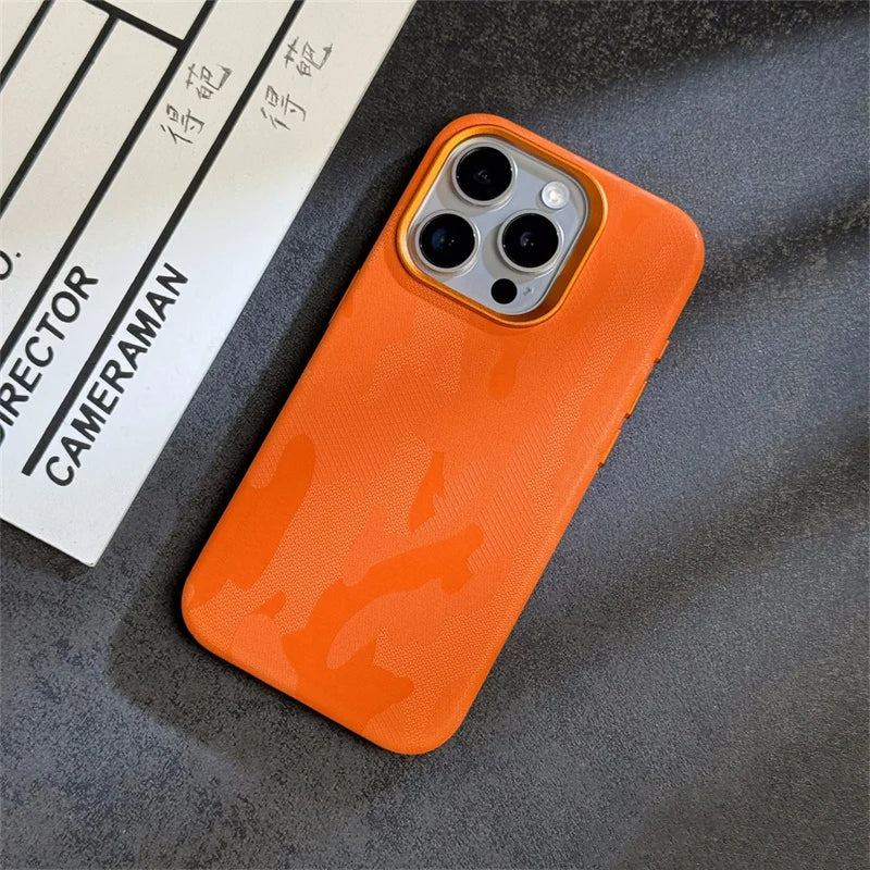 Camouflage Leather Magnetic Wireless charging Case for iPhone